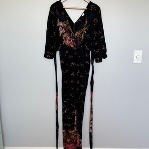 Floral Black Wrap Dress